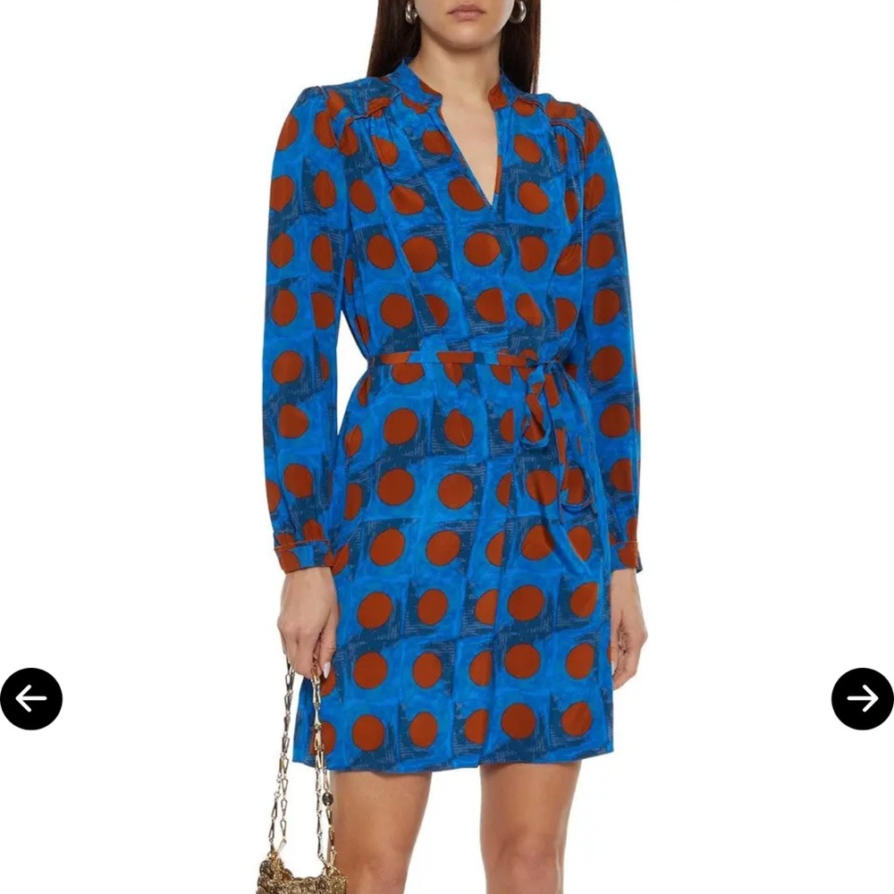 Glenda Belted Printed Silk Crepe De Chine Mini Dress - Bright Blue